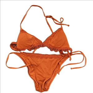 Orange Lace Trim Bikini Set